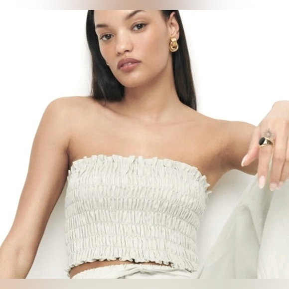 Reformation Tops - Reformation Lena Linen Tube Top Smocked Strapless Crop Flax Beige Size M